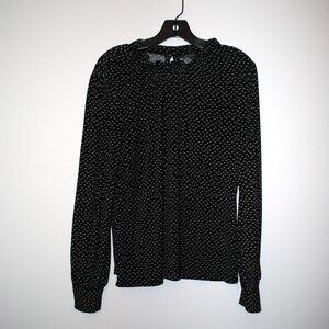 Adrianna Papell Ruffle Neck Polka Dot Blouse